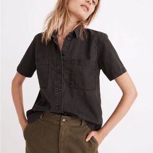 Madewell Charcoal Black Short Sleeve Button Down Shirt Small